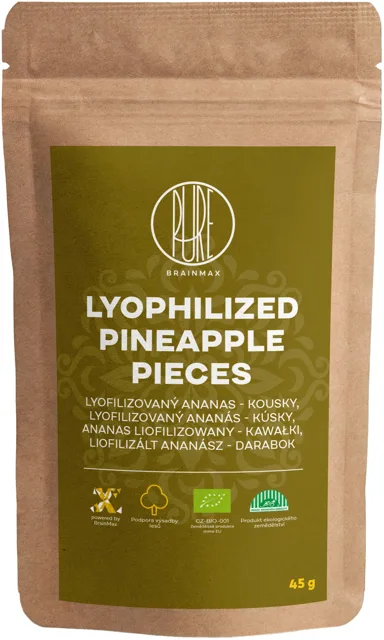 BrainMax Pure® Lyophilized Pineapple Pieces, Lyofilizovaný ananas, kousky, BIO, 45 g