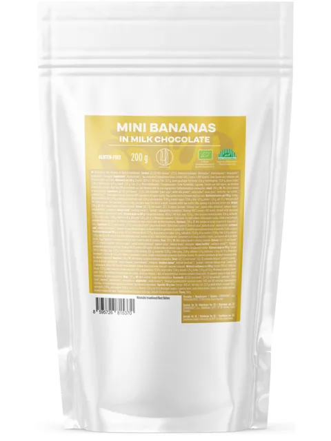 BrainMax Pure® Mini banánky v mléčné čokoládě, BIO, 200 g