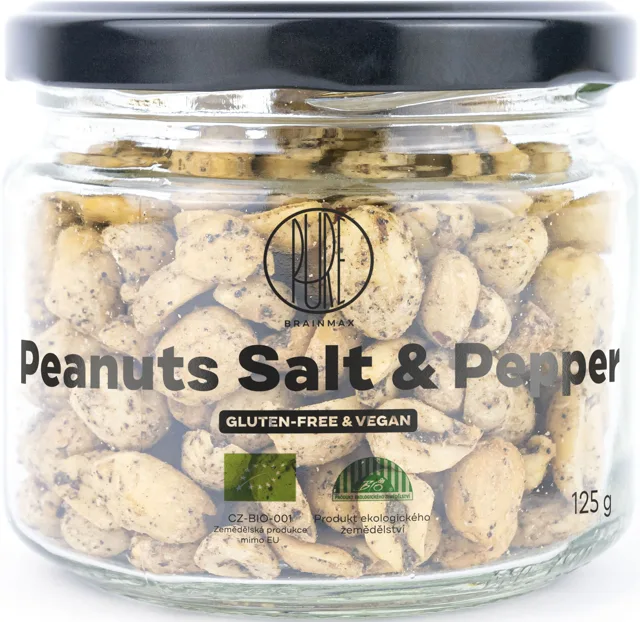 BrainMax Pure® Peanuts Salt & Pepper, Arašídy, Sůl & Pepř, BIO, 125 g