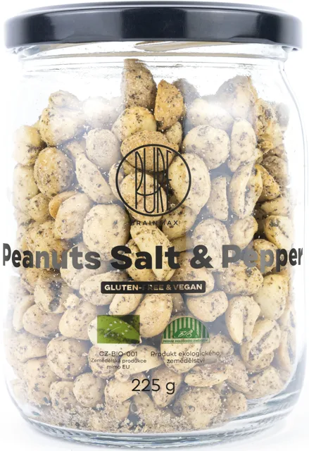 BrainMax Pure® Peanuts Salt & Pepper, Arašídy, Sůl & Pepř, BIO, 225 g