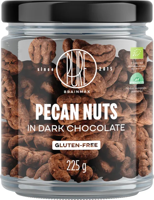 BrainMax Pure® Pecan Nuts in Dark Chocolate, Pekanové ořechy v hořké čokoládě, BIO, 225 g