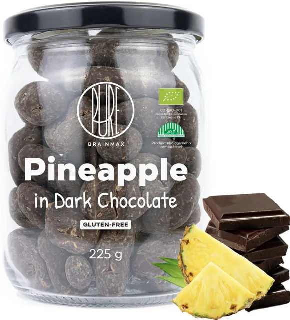 BrainMax Pure® Pineapple in Dark Chocolate, Lyofilizovaný ananas v hořké čokoládě, BIO, 225 g