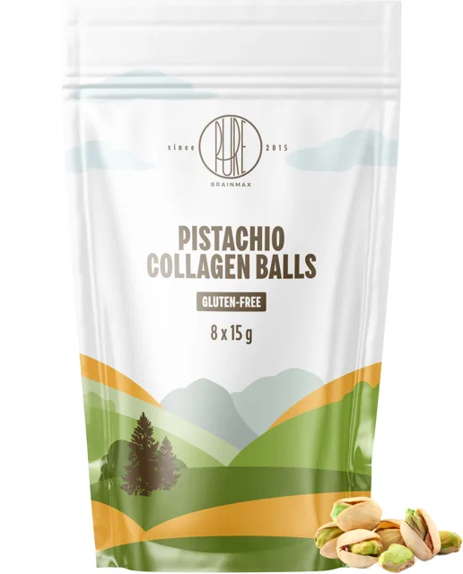 BrainMax Pure® Pistachio Collagen Balls, Kolagenové kuličky, Pistácie, 8 ks