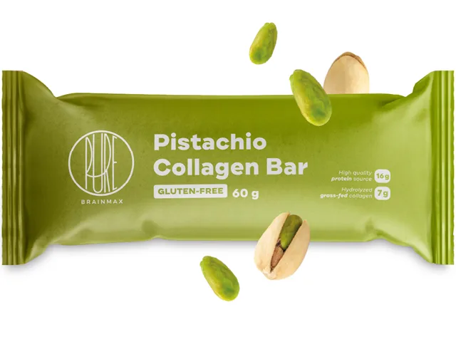 BrainMax Pure® Pistachio Collagen Bar, Kolagenová tyčinka, příchuť pistácie, 60 g
