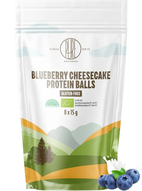 BrainMax Pure® Protein Balls Blueberry Cheesecake, Proteinové kuličky, Borůvkový cheesecake, BIO, 8 ks