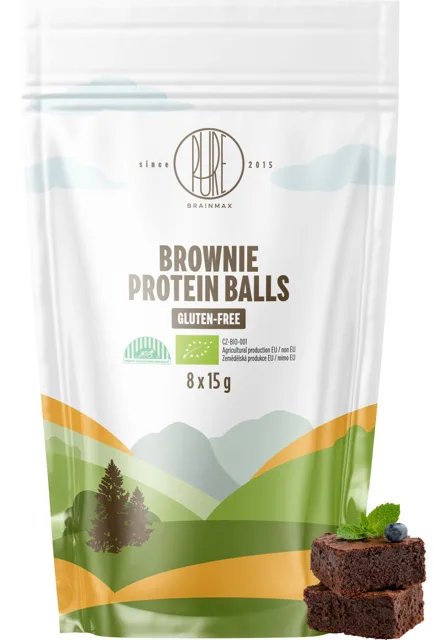 BrainMax Pure® Protein Balls Brownie, Proteinové kuličky, Brownie, BIO, 8 ks