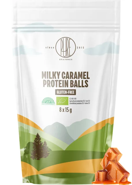 BrainMax Pure® Protein Balls Milky Caramel, Proteinové kuličky, Mléčný karamel, BIO, 8 ks