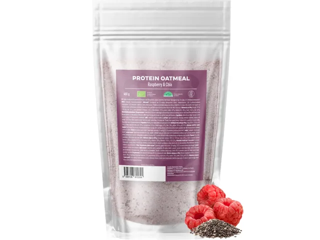 BrainMax Pure® Proteinová ovesná kaše, malinová s chia, BIO, 480 g