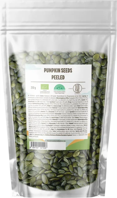 BrainMax Pure® Pumpkin Seeds Peeled, Dýňová semínka BIO, 250g