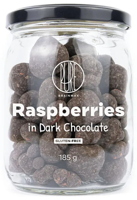 BrainMax Pure® Raspberries in Dark Chocolate, Lyofilizované maliny v hořké čokoládě, 185 g