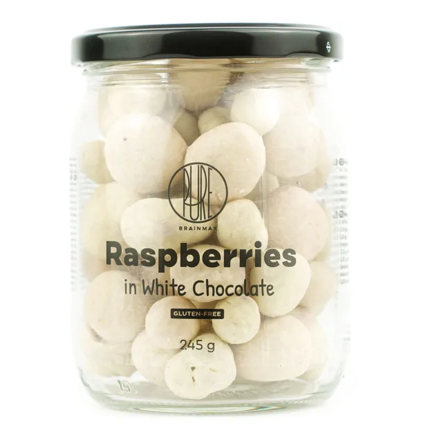 BrainMax Pure® Raspberries in White Chocolate, Lyofilizované maliny v bílé čokoládě, 245 g