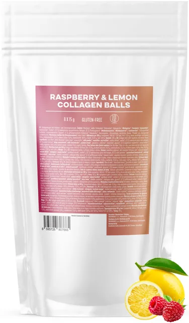 BrainMax Pure® Raspberry & Lemon Collagen Balls, Kolagenové kuličky, Malina a citron, 8 ks