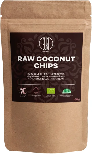 BrainMax Pure® Raw Coconut chips, Kokosové chipsy BIO, 100 g