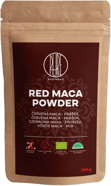 BrainMax Pure® Red Maca Powder, Maca červená BIO prášek, 200 g