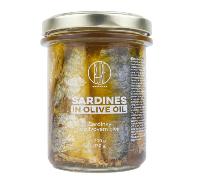BrainMax Pure® Sardinky v extra panenském olivovém oleji, 195 g