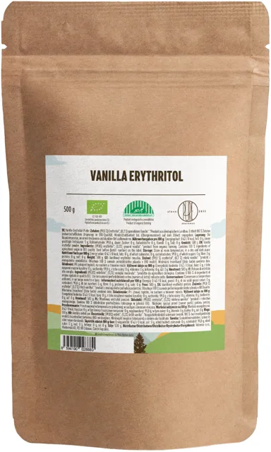 BrainMax Pure® Vanilla Erythritol, Erythritol Vanilka, moučka, BIO, 500 g