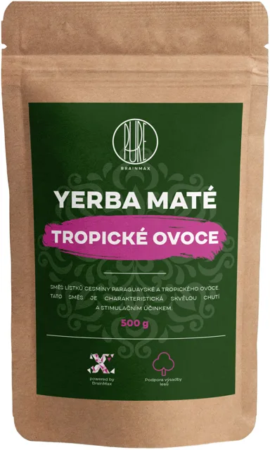 BrainMax Pure® Yerba Maté, Tropické ovoce, 500 g