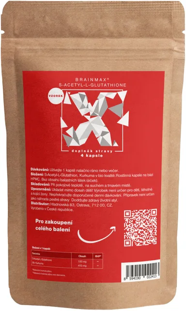 BrainMax S-Acetyl-L-Glutathione®, SAG, 100 mg, 4 rostlinné kapsle, VZOREK