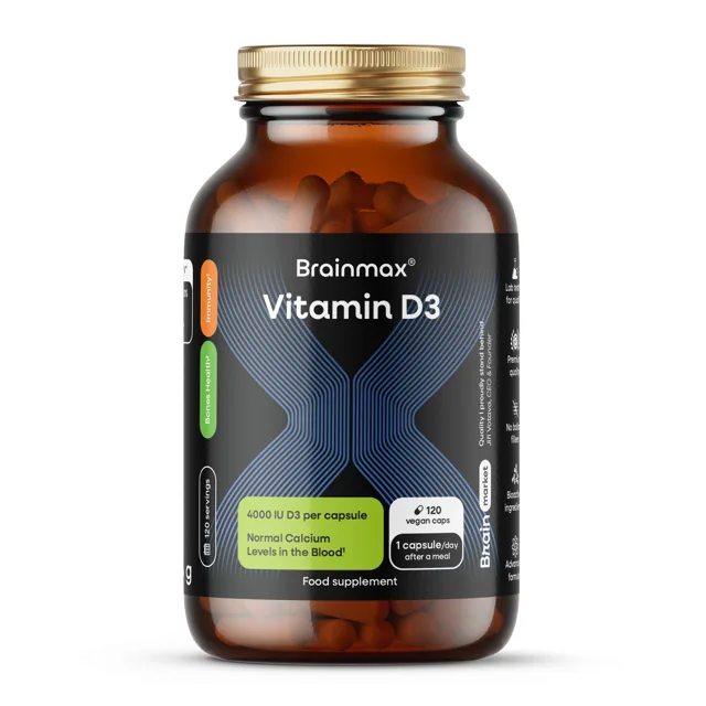 BrainMax Vitamin D3, 4000 IU, 120 rostlinných kapslí