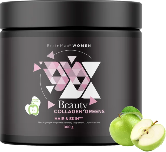 BrainMax Women Beauty Collagen Greens, Zelené jablko, 300 g