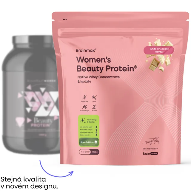 BrainMax Women Beauty Protein®, protein pro ženy s kolagenem, keratinem a vitamíny, 1000 g Příchuť: Bílá čokoláda
