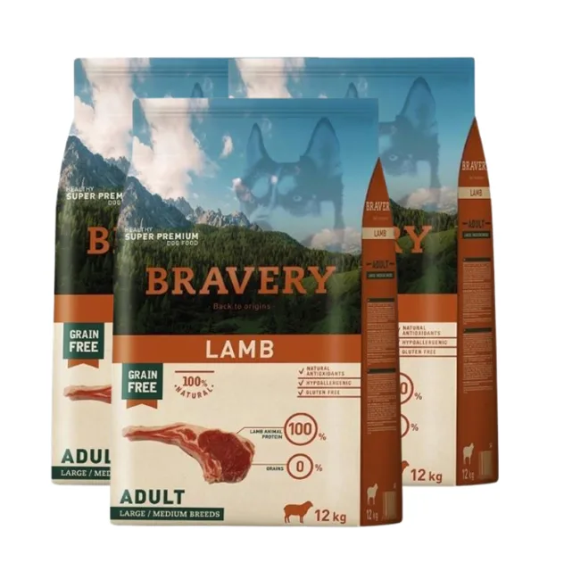 Bravery Dog Large/Medium Adult Lamb - 3x4kg