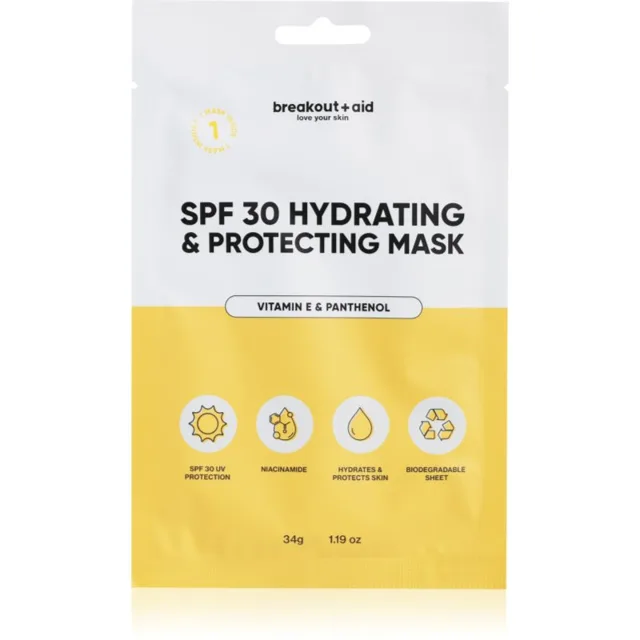 breakout + aid SPF 30 Hydrating & Protecting Mask hydratační plátýnková maska s vitamínem E 34 g