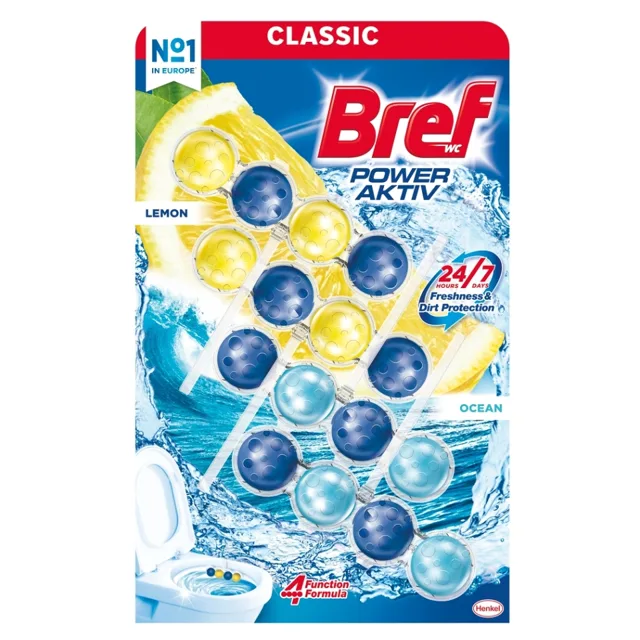 BREF Power Aktiv Tuhý WC blok Lemon / Ocean 4 x 50 g