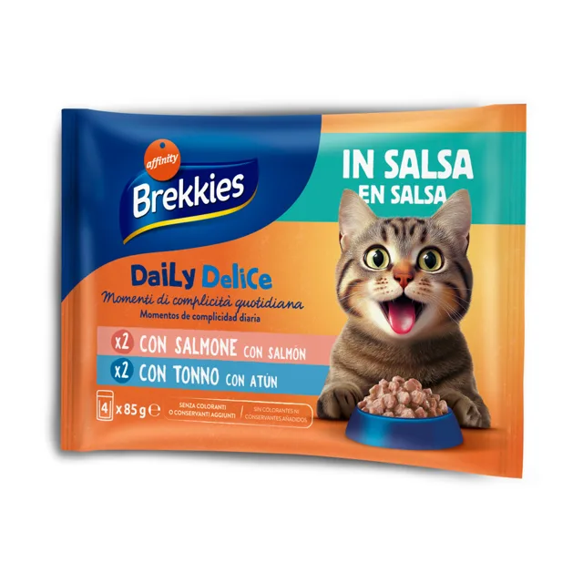 Brekkies Daily Delice 4 x 85 g - losos a tuňák v omáčce