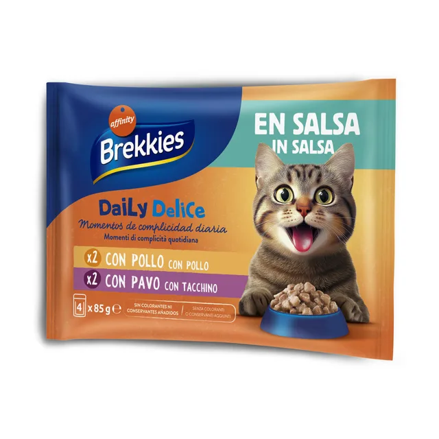 Brekkies Daily Delice Adult Cat 160 x 85 g výhodné balení - míchané balení v omáčce (4 druhy)