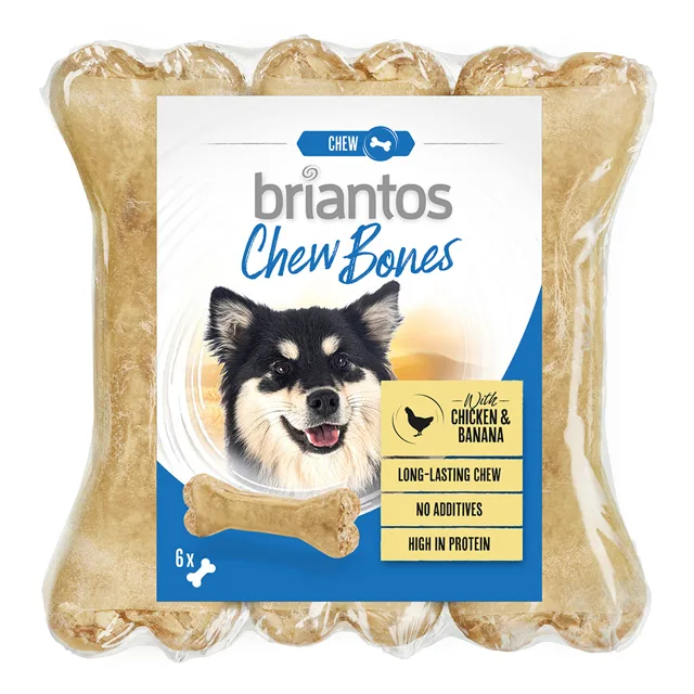 Briantos Chew Bones, 330 g  - Bones s býkovcem 6 x 12 cm (330 g)