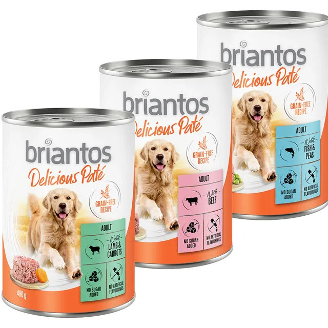 Briantos Delicious Paté 24 x 400 g - míchané balení: ryba, jehněčí & hovězí