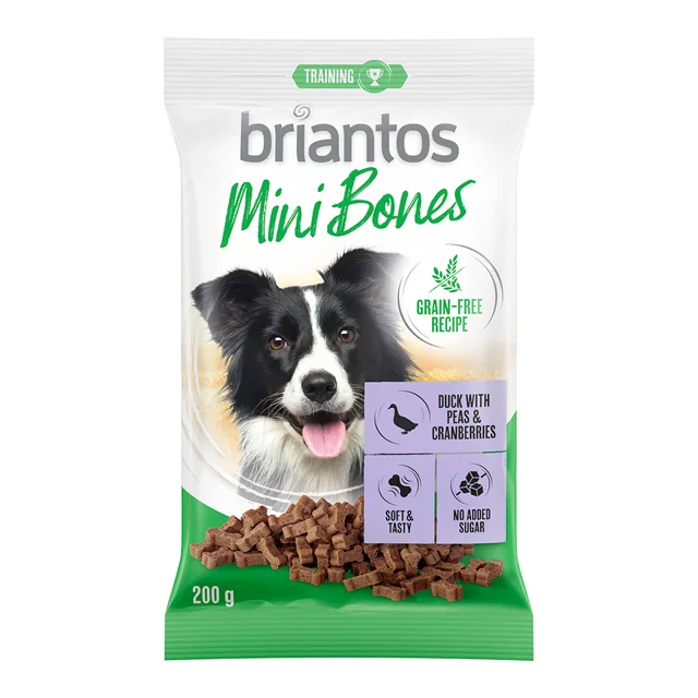 Briantos Mini Bones 200 g – bez obilnin - 2 x 200 g s kachnou, hráškem a brusinkami