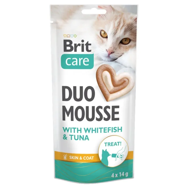 BRIT Care Cat Creamy Duo Mousse Whitefish and Tuna 4x14 g krémový pamlsek pro kočky s bílou rybou a tuňákem