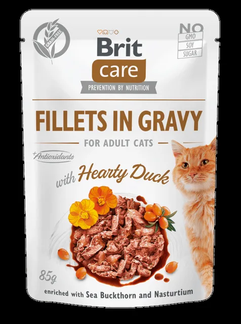 Brit Care Cat Fillets in Gravy with Hearty Duck 85 g - Expirace