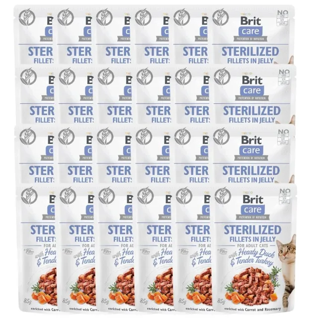 BRIT Care Cat Fillets in Jelly Sterilized Hearty Duck &amp; Tender Turkey 24 x 85 g