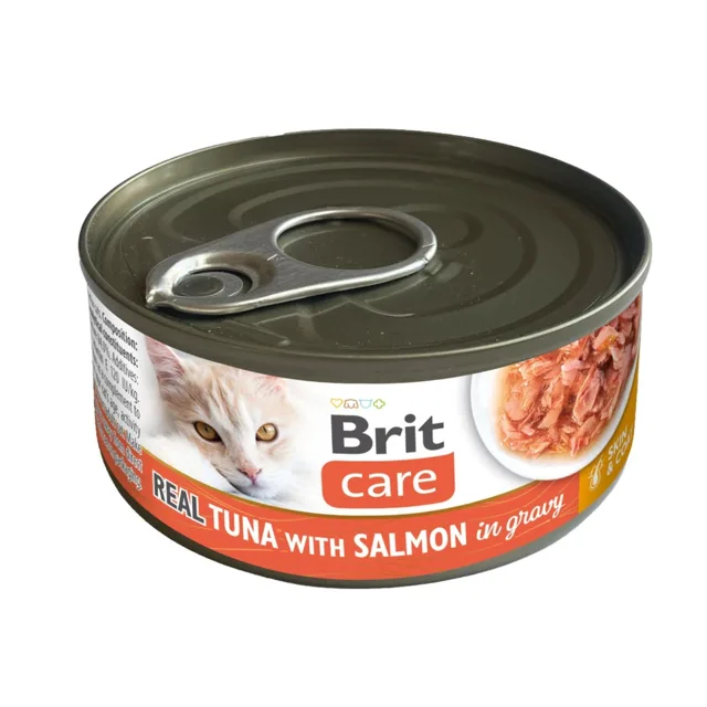 BRIT Care Cat Real Tuna with Salmon in Gravy 80g filety z tuňáka a lososa ve vývaru, mokré krmivo pro kočky