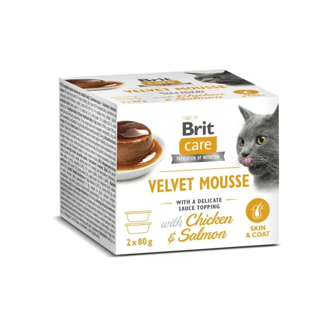 BRIT Care Cat Velvet Mousse Kuře a losos 24x80 g pěna s kuřetem a lososem, mokré krmivo pro kočky