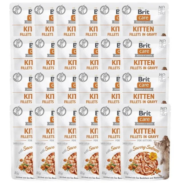 BRIT CARE Fillets in Gravy Pouch Kitten Savory Salmon 24x85g s lososem pro koťata
