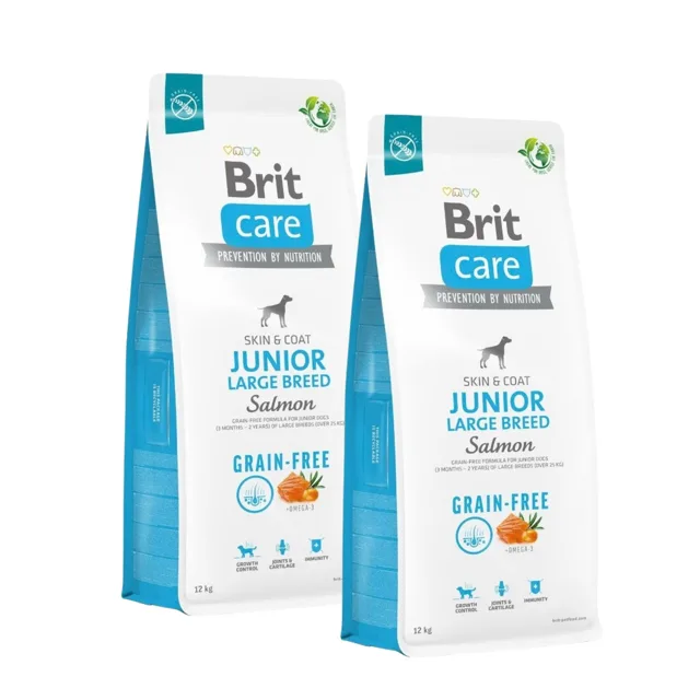 BRIT Care Grain-free Junior Large Breed suché krmivo s lososem 2x12 kg