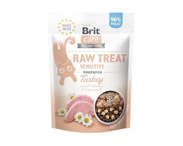 BRIT Care Raw Treat Freeze Dried Sensitive 40 g mrazem sušená krůtí pochoutka s probiotiky pro kočky