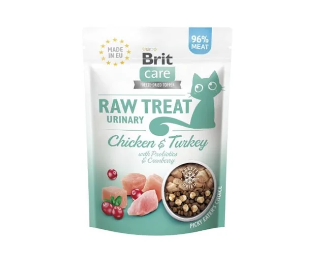 BRIT Care Raw Treat Freeze Dried Urinary Cat 40 g Lyofilizovaný pamlsek s kuřecím a krůtím masem a probiotiky pro kočky