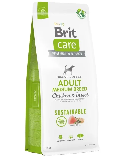 BRIT Care Sustainable Adult Medium Breed Chicken &amp; Insect 12kg + 2 kg ZDARMA