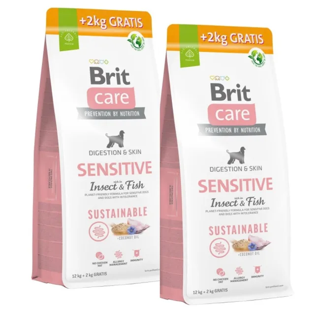 BRIT Care Sustainable Sensitive Insect Fish pro dospělé psy s hmyzem a rybami 2x12+2 kg ZDARMA