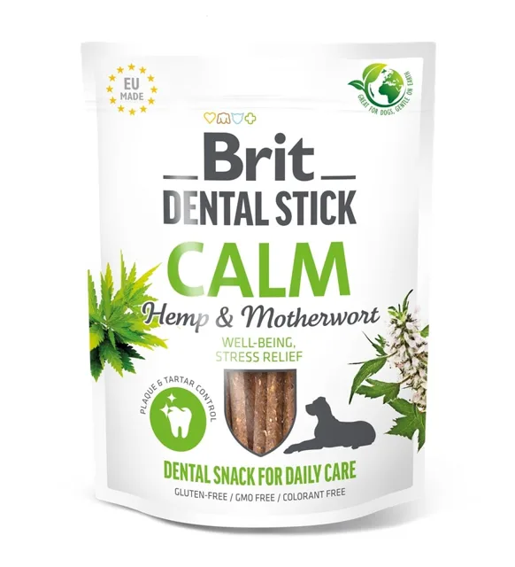 BRIT Dental Stick Calm konopí a srdcovník 251 g dentální pamlsek pro psy podporující redukci stresu
