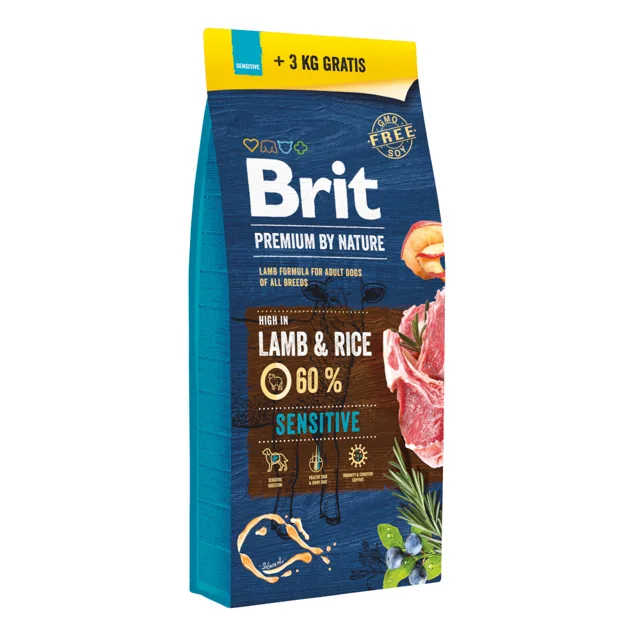 Brit Premium, 15 + 3 kg zdarma - Premium by Nature Sensitive Lamb 15 kg + 3 kg
