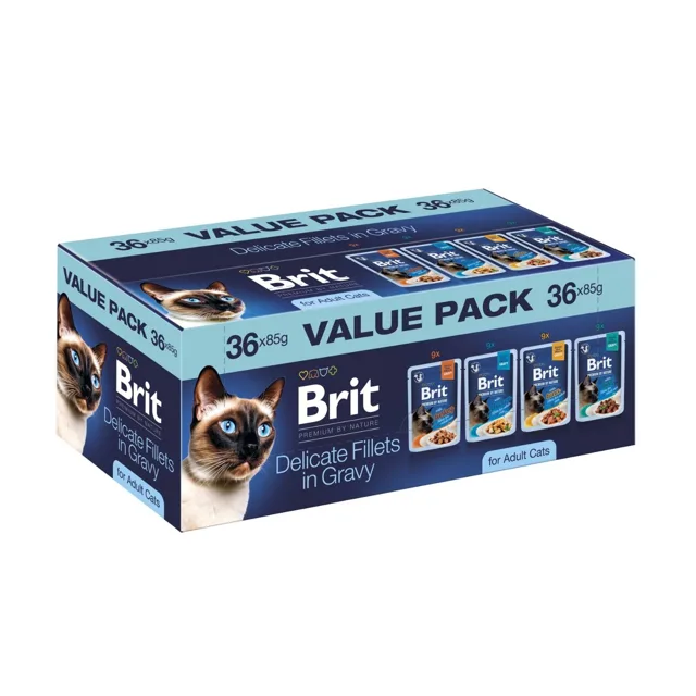 BRIT Premium by Nature Cat Adult Fillets in Gravy Value Pack 36x85 g masové a rybí filety v omáčce, mokré krmivo pro kočky