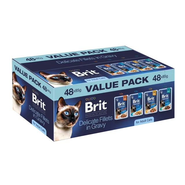BRIT Premium by Nature Cat Adult Fillets in Gravy Value Pack 48x85 g masové a rybí filety v omáčce, mokré krmivo pro kočky