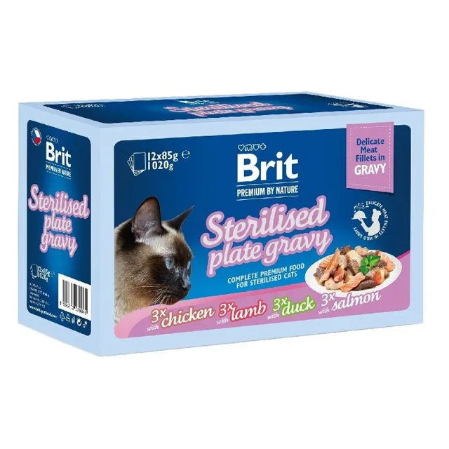 BRIT Premium by Nature Cat Delicate Fillets in Gravy Family Plate Sterilised 12x85g mokrá krmiva v omáčce pro dospělé kastrované kočky