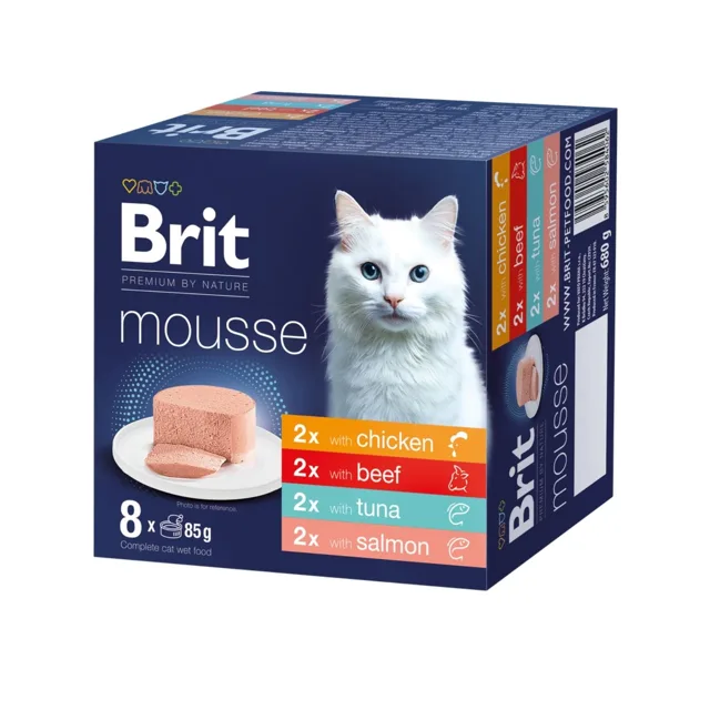 BRIT Premium by Nature Cat Mousse Multipack Mix 8x85 g pěna s kuřecím masem, hovězím masem, tuňákem a lososem pro kočky
